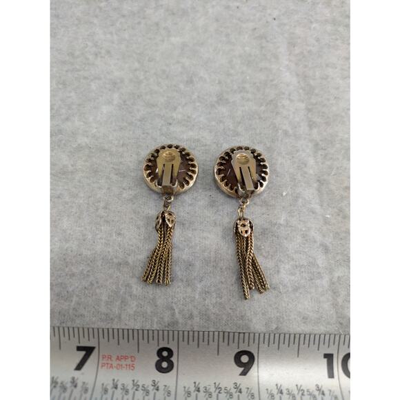 Set Of‎ 3 Vintage Earrings Rhinestone Tassel Leopard Drop Dangle Stud - Picture 9 of 11